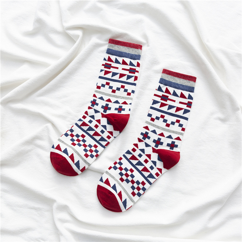 Geometric Pattern In Tube Socks Cartoon Socks Boneless Hand Seam Socks